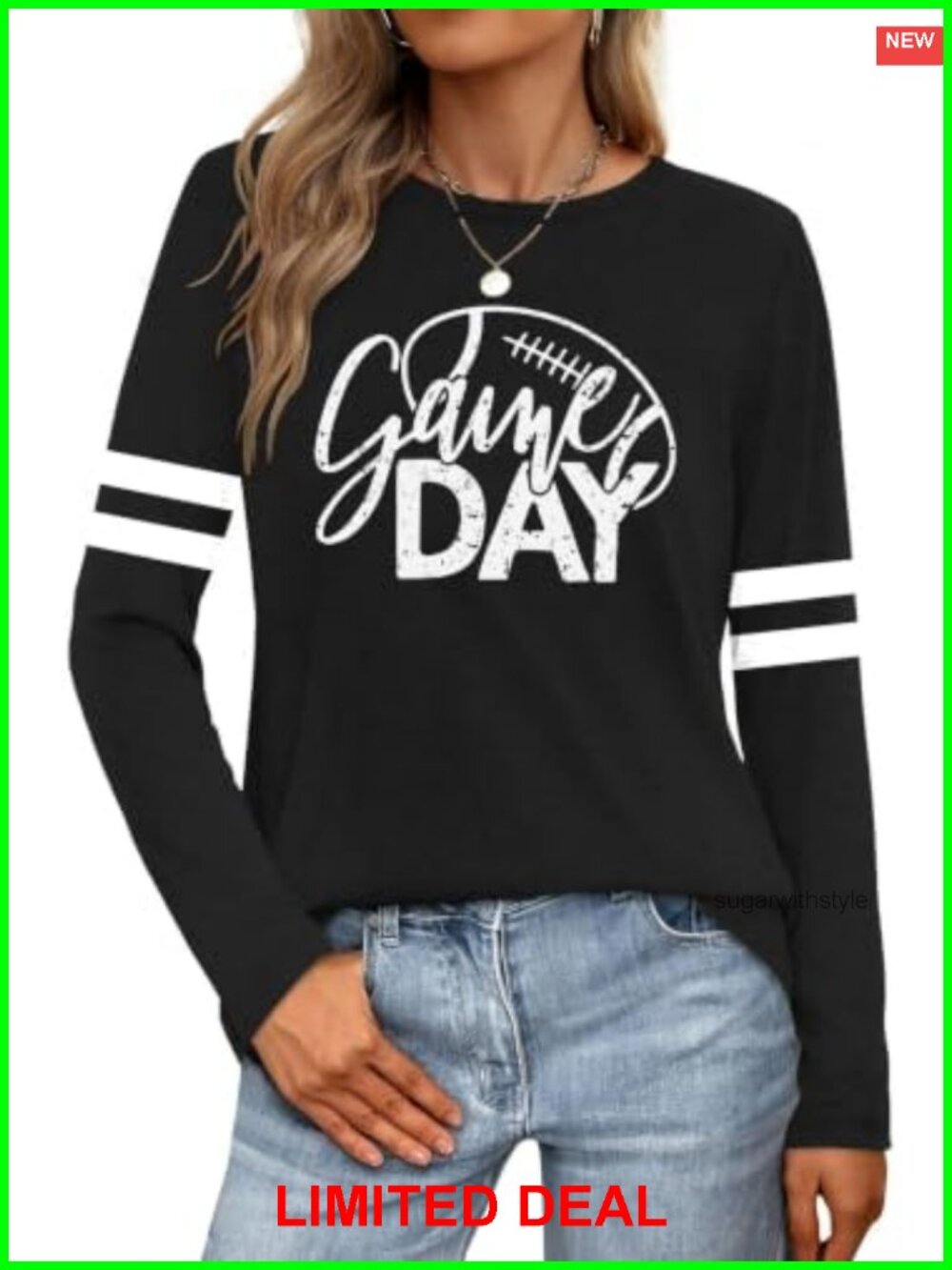 Women's Long Sleeve Game Day Football T-Shirt Letter Print Crew Neck Cotton